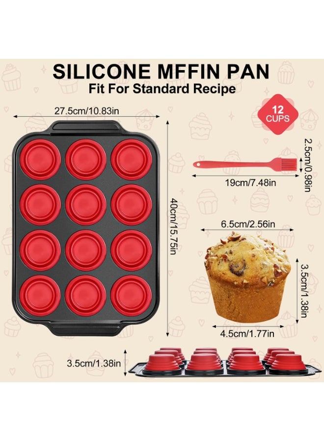 Silicone Muffin Pan with Steel Frame，Silicone Cupcake ，Muffin Tin  Free, Non-Toxic ，Easy To Pop，For Oven（Red） - Image 2